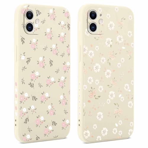 Coalbooliy 2 Stück Hülle für Apple iPhone 11 6,1", Handyhülle mit Aesthetic Muster Frauen Mädchen Blume Muster Design Weiß Case Silikon TPU Bumper Schutzhülle Cover, 04 von Coalbooliy
