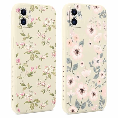 Coalbooliy 2 Stück Hülle für Apple iPhone 11 6,1", Handyhülle mit Aesthetic Muster Frauen Mädchen Blume Muster Design Weiß Case Silikon TPU Bumper Schutzhülle Cover, 05 von Coalbooliy