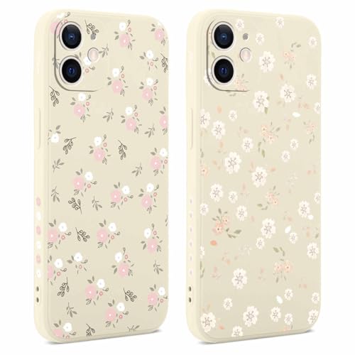 Coalbooliy 2 Stück Hülle für Apple iPhone 12 6,1", Handyhülle mit Aesthetic Muster Frauen Mädchen Blume Muster Design Weiß Case Silikon TPU Bumper Schutzhülle Cover, 04 von Coalbooliy