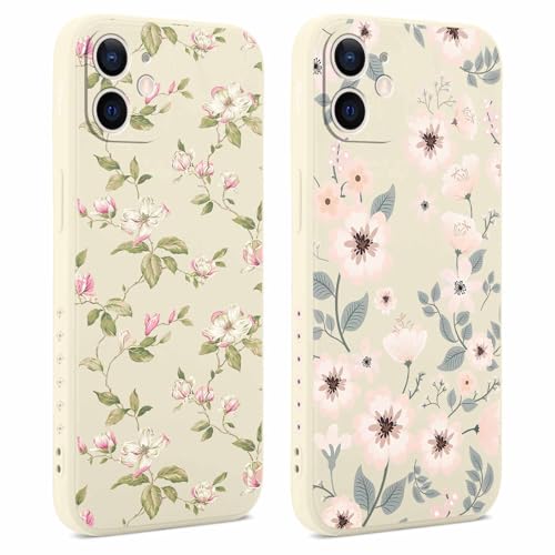 Coalbooliy 2 Stück Hülle für Apple iPhone 12 6,1", Handyhülle mit Aesthetic Muster Frauen Mädchen Blume Muster Design Weiß Case Silikon TPU Bumper Schutzhülle Cover, 05 von Coalbooliy