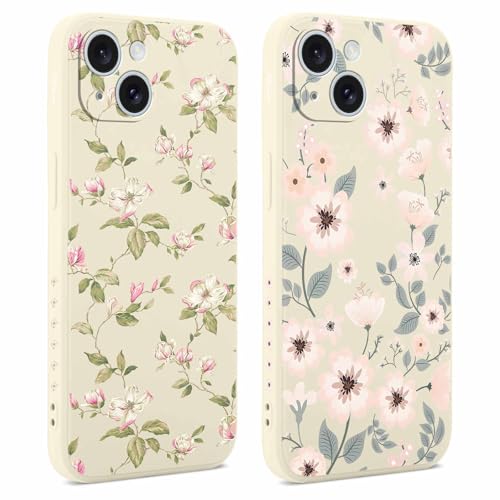 Coalbooliy 2 Stück Hülle für Apple iPhone 15 6,1", Handyhülle mit Aesthetic Muster Frauen Mädchen Blume Muster Design Weiß Case Silikon TPU Bumper Schutzhülle Cover, 05 von Coalbooliy