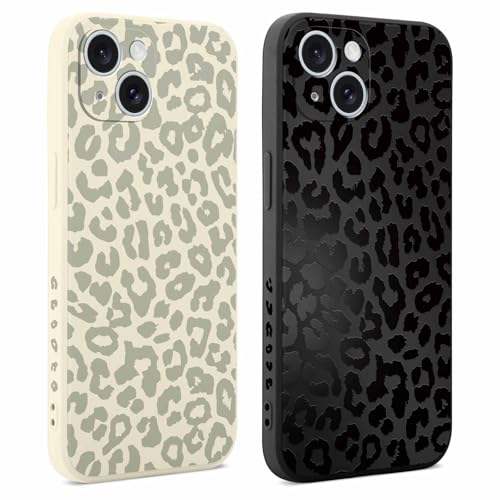 Coalbooliy 2 Stück Hülle für Apple iPhone 15 6,1", Handyhülle mit Aesthetic Muster Frauen Mädchen Leoparde Muster Design Weiß Schwarz Case Silikon TPU Bumper Schutzhülle Cover, 06 von Coalbooliy