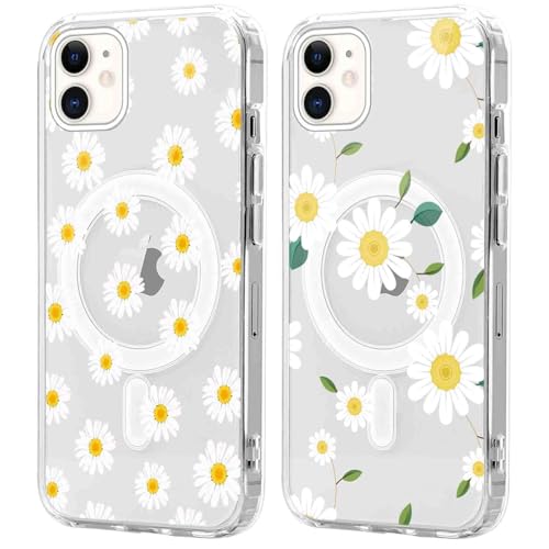 Coalbooliy 2 Stück Magnetisch HandyHülle für iPhone 11 Hülle 6,1”, Aesthetic Blume Muster Kompatibel mit Magsafe Silikon Transparent Case Dünn Weich TPU Stoßfeste Schutzhülle Mädchen Cover, 10 von Coalbooliy