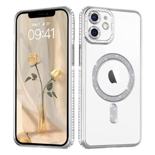 Coalbooliy Handyhülle für iPhone 12 Hülle Glitzer 6,1" kompatibel mit Mag-Safe, Plating Magnetic Durchsichtig Silikon Cover Bling Sparkly Diamond Camera Crystal Luxury Case Mädchen, Silber Coalbooliy Handyhülle für iPhone 12 Hülle Glitzer 6,1" kompatibel mit Mag-Safe, Plating Magnetic Durchsichtig Silikon Cover Bling Sparkly Diamond Camera Crystal Luxury Case Mädchen, Silber von Coalbooliy