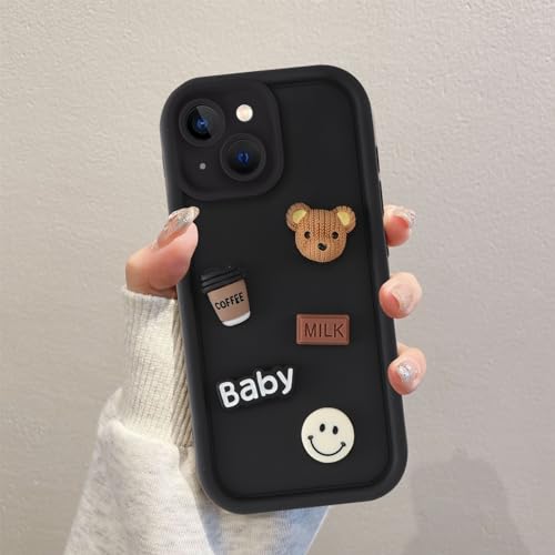 Coalbooliy Handyhülle für iPhone 13 hülle 6,1'', Aesthetic 3D Teddybär Muster Design Schwarz Weiche TPU Silikon Stoßfest Kameraschutz Schutzhülle Bumper Ultra Dünn Mädchen Case, 02 von Coalbooliy