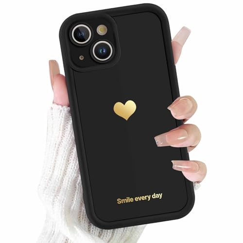 Coalbooliy Handyhülle für iPhone 13 hülle 6,1'', Aesthetic Liebe Muster Design Niedliche Schwarz Weiche Silikon TPU Stoßfest Kameraschutz Bumper Ultra Dünn Schutzhülle Mädchen Case, 04 von Coalbooliy
