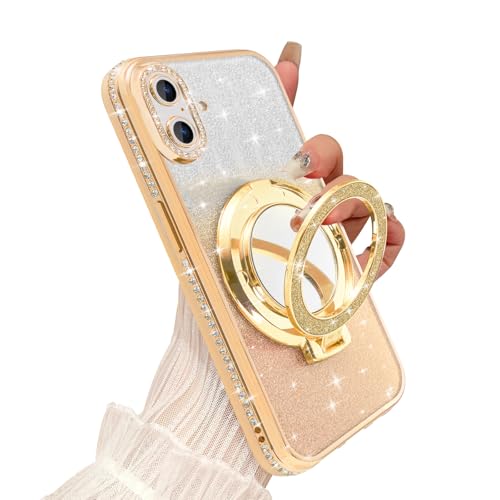 Coalbooliy Handyhülle für iPhone 16 Hülle Glitzer 6,1" kompatibel mit Mag-Safe, Durchsichtig mit Ständer Spiegel Makeup Pailletten Magnetische Schutzhülle Weiches Silikon Cover für Mädchen, Golden Coalbooliy Handyhülle für iPhone 16 Hülle Glitzer 6,1" kompatibel mit Mag-Safe, Durchsichtig mit Ständer Spiegel Makeup Pailletten Magnetische Schutzhülle Weiches Silikon Cover für Mädchen, Golden von Coalbooliy
