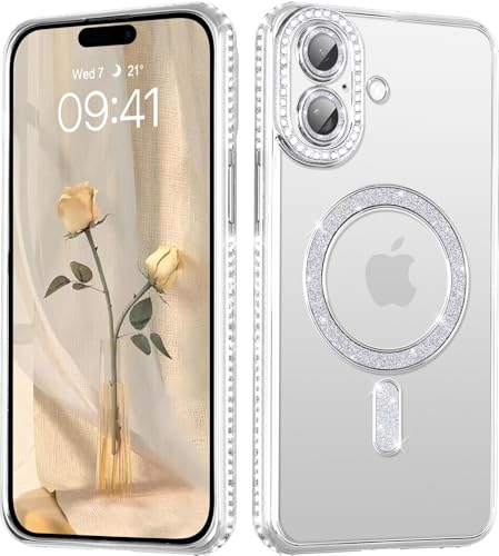 Coalbooliy Handyhülle für iPhone 16 Plus Hülle Glitzer 6,7" kompatibel mit Mag-Safe, Plating Magnetic Durchsichtig Silikon Cover Bling Sparkly Diamond Camera Crystal Luxury Case Mädchen, Silber Coalbooliy Handyhülle für iPhone 16 Plus Hülle Glitzer 6,7" kompatibel mit Mag-Safe, Plating Magnetic Durchsichtig Silikon Cover Bling Sparkly Diamond Camera Crystal Luxury Case Mädchen, Silber von Coalbooliy