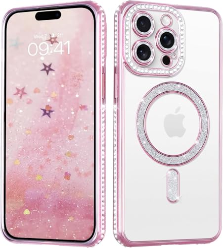 Coalbooliy Handyhülle für iPhone 16 Pro Hülle Glitzer 6,3" kompatibel mit Mag-Safe, Plating Magnetic Durchsichtig Silikon Cover Bling Sparkly Diamond Camera Crystal Luxury Case Mädchen, Rosa Coalbooliy Handyhülle für iPhone 16 Pro Hülle Glitzer 6,3" kompatibel mit Mag-Safe, Plating Magnetic Durchsichtig Silikon Cover Bling Sparkly Diamond Camera Crystal Luxury Case Mädchen, Rosa von Coalbooliy