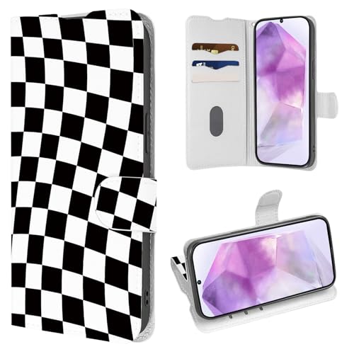 Coalbooliy Hülle für Samsung Galaxy A55 5G 6,5", Handyhülle mit Gitter Muster Leder Klapphülle Kartenfach Wallet Schutzhülle Standfunktion Stoßfeste Case für Mädchen Cover, 02 von Coalbooliy
