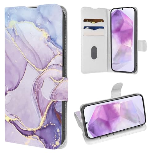 Coalbooliy Hülle für Samsung Galaxy A55 5G 6,5", Handyhülle mit Violett Marmor Muster Leder Klapphülle Kartenfach Wallet Schutzhülle Standfunktion Stoßfeste Case für Mädchen Cover, 08 von Coalbooliy