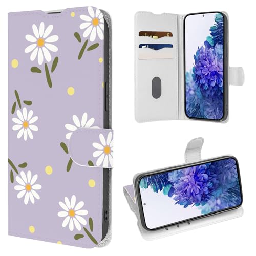 Coalbooliy Hülle für Samsung Galaxy S20 FE（5G）/S20 Lite/S20 Fan Edition 6,5", Handyhülle mit Weiß Blume Muster Leder Klapphülle Kartenfach Wallet Schutzhülle Standfunktion Case für Mädchen Cover, 07 von Coalbooliy