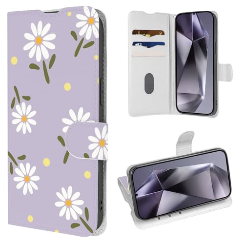Coalbooliy Hülle für Samsung Galaxy S24 Ultra 5G 6,8", Handyhülle mit Weiß Blume Muster Leder Klapphülle Kartenfach Wallet Schutzhülle Standfunktion Stoßfeste Case für Mädchen Cover, 07 von Coalbooliy
