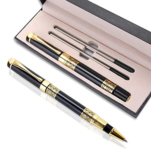Cobee® Luxus Kugelschreiber, 1,0 mm Business Metall Kugelschreiber mit 2 Minen schwarze Tinte glatter Schreib Tintenroller, ausgefallener Kugelschreiber, Geschenk für Männer Frauen (schwarz) von Cobee