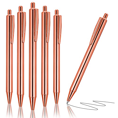 Cobee®Gold Metall Kugelschreiber,6pcs Ultra Slim Click Einziehbarer Kugelschreiber 1,0 mm Schwarze Tinte Mittlere Spitze Glatte Schreibstifte Metallstifte für Hochzeiten Bürobedarf (Rose Gold) von Cobee