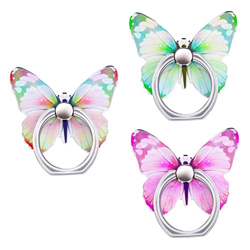 Cobee 3 Stück Schmetterlings Handy Ring Ständer b UNT niedliches Schmetterlingsmuster bemalter Fingerständer 360° drehbarer Handy Ringhalter Handy Ring Handgriff mit Knaufschlaufe(Rosa,Gelb,Grün) von Cobee