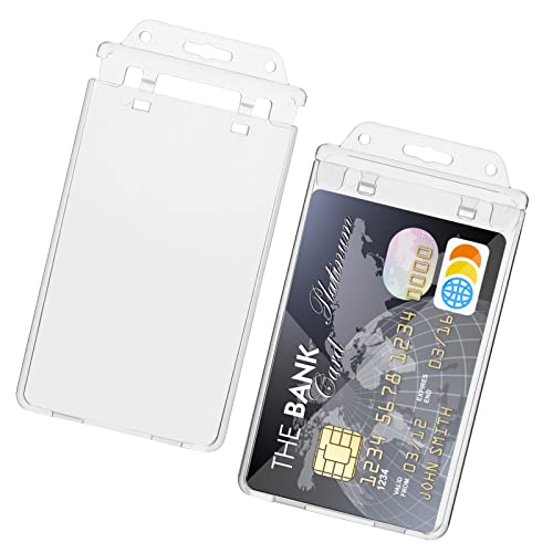 Cobee Ausweishalter aus Hartplastik, 2 Stück, transparent, verschließbar, robuster Ausweishülle, vertikaler Ausweishalter für eine oder zwei Karten von Cobee