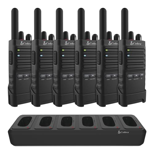 Cobra PX650 Professionelle Walkie-Talkies (6er-Pack) – Wiederaufladbare PMR446-Funkgeräte für Unternehmen, 12 km Reichweite, Staub- und spritzwassergeschützt (IP54), Schwarz von Cobra