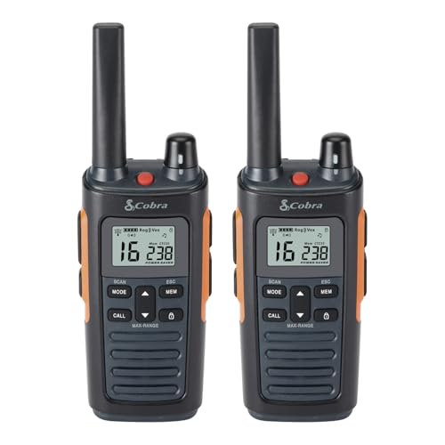Cobra RX680 Walkie-Talkies (2er-Pack) – Wiederaufladbare PMR446-Funkgeräte für Freizeit und Beruf, 10 km Reichweite, staubgeschützt und spritzwassergeschützt (IP54), Schwarz und Orange von Cobra