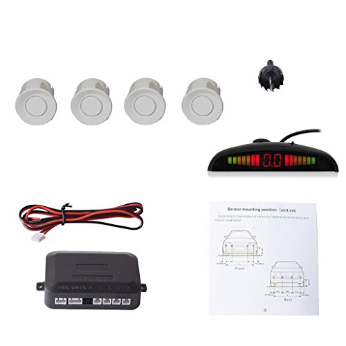CoCar Auto Rückfahrwarner Einparkhilfe 4 Parksensoren Einparkassistent Einparksystem PDC + LED Anzeigen + Akustische Warnung - Weiß von Cocar
