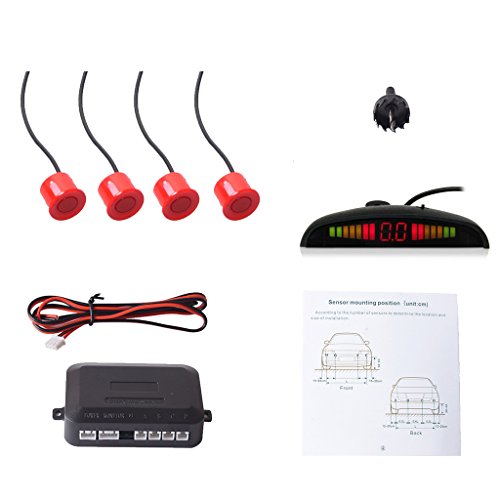 CoCar Auto Rückfahrwarner Einparkhilfe 4 Sensoren Einparkassistent Einparksystem PDC + LED Anzeigen + Akustische Warnung - Rot von Cocar
