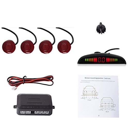 CoCar Auto Rückfahrwarner Einparkhilfe 4 Sensoren Einparkassistent Einparksystem PDC + LED Anzeigen + Akustische Warnung - Tiefrot von Cocar