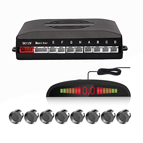 CoCar Auto Rückfahrwarner 8 Sensoren Einparkhilfe PDC + LED Anzeigen + Tonwarnung Grau von Cocar