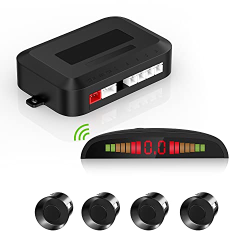Einparkhilfe Kabellos Bausatz,Rückfahrradarsystem mit 4 PDC Sensor, Kabellose LED-Entfernungsanzeige mit akustischer Warnung + 4 BK Farbe Einparkhilfe Hinten Für Auto Vans RV Trailer von Cocar