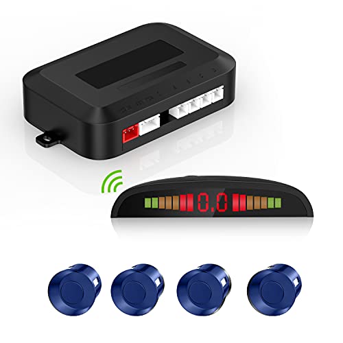 Einparkhilfe Kabellos Bausatz,Rückfahrradarsystem mit 4 PDC Sensor, Kabellose LED-Entfernungsanzeige mit akustischer Warnung + 4 Blau Farbe Einparkhilfe Hinten Für Auto Vans RV Trailer von Cocar