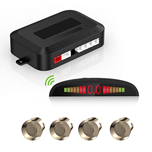 Kabellos Pdc Einparkhilfe Hinten,Pdc Nachrüstsatz Hinten,Kabellose LED-Entfernungsanzeige Rückfahrwarner Akustisch + 4 Gold Farbe PDC Sensor Für Auto Vans RV Trailer von Cocar