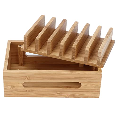 Bambus Holz Handy Dock Tragbare Tablet Computer Organizer Aufbewahrungsbox Ladestation Organizer für Mehrere Geräte, Holz Handy Dockingstation für Heimbüro, 19 x 12 x 9 cm von Cocoarm