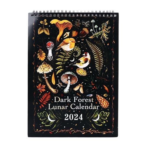Dark Forest 2024 Mondkalender, Beschichtetes Papier, Mondphasen, Mondkalender mit Umhängeband, für Familienbüro von Cocoarm