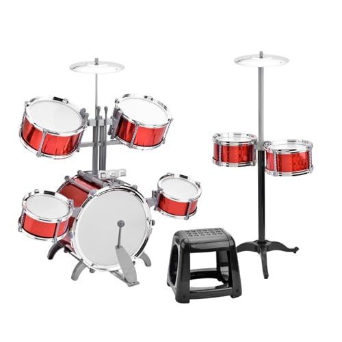 Jazz -Drum -Set, 7 Schlagzeug mit Stuhl, Musikalisches Percussion Instrument für Anfänger, aus Verdicktem Material Gefertigt (Rot) von Cocoarm