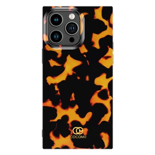 Cocomii Quadratische iPhone 14 Pro Hülle,Quadratisches Tier,Schlank,Leicht,Glänzend,Schwarz & Bernstein Flaming Tortoise Print,Cover Kompatibel mit Apple iPhone 14 Pro (Schildkröte) von Cocomii