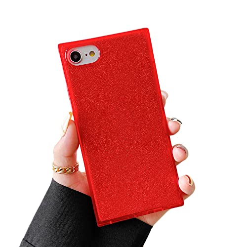 Cocomii Square Glitter iPhone SE 2020/iPhone 8/iPhone 7 Hülle, Schlank Sanft TPU Silikon Gummi Quadratische Kanten Der Kofferraumbox Case Cover Compatible with Apple iPhone SE 2020/iP8/iP7 (Red) von Cocomii