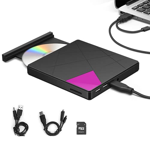 Externes CD DVD Laufwerk, Cocopa Tragbarer Typ-C USB 3.0 Slim , RW Brenner SD Karte Reader Super Laufwerk Hohe Datenübertragung für Laptop, Desktop Mac, iOS, Windows 10/8/7 / XP/Linux von Cocopa