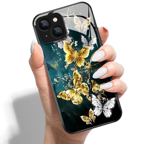 Handyhülle für Samsung Galaxy S20 HD Glas PC Hardcase Drucken Rückseite mit Silikon Hülle Schutzhülle Case Cover Muster Design für Mädchen Jungen - Schmetterling aus grünem Gold von Coeyes