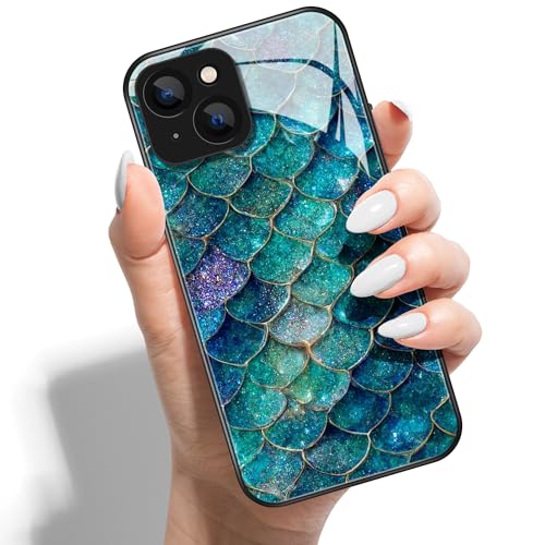 Handyhülle für Samsung Galaxy S24 Plus HD Glas PC Hardcase Drucken Rückseite mit Silikon Hülle Schutzhülle Case Cover Muster Design für Mädchen Jungen - Fischschuppen-Marmor von Coeyes