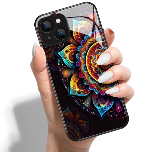 Handyhülle für iPhone 11 Pro 5.8 HD Glas PC Hardcase Drucken Rückseite mit Silikon Hülle Schutzhülle Case Cover Muster Design für Mädchen Jungen - Mandala-Blumen von Coeyes