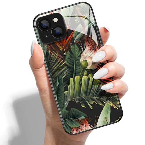 Handyhülle für iPhone 12 6.1 HD Glas PC Hardcase Drucken Rückseite mit Silikon Hülle Schutzhülle Case Cover Muster Design für Mädchen Jungen - Blätter Blumen von Coeyes