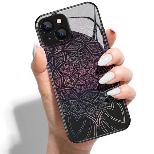 Handyhülle für iPhone 12 6.1 HD Glas PC Hardcase Drucken Rückseite mit Silikon Hülle Schutzhülle Case Cover Muster Design für Mädchen Jungen - Traum-Mandala von Coeyes