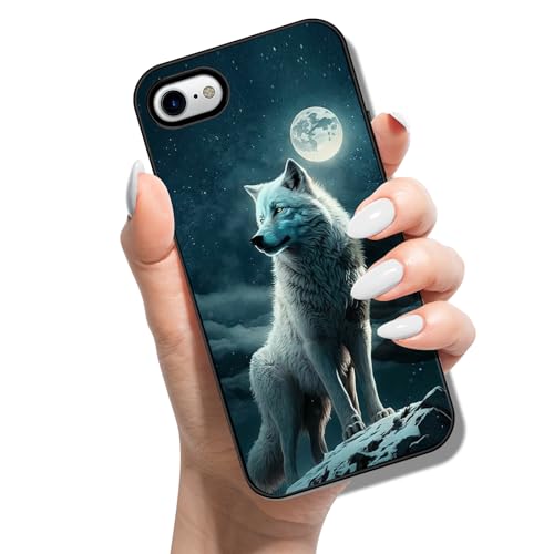 Handyhülle für iPhone SE (2022) / SE 2020/8 / 7 Hülle Silikon Muster Motiv für Mädchen Jungen Cover Weich TPU Etui Tasche Cover Bumper Schutzhülle Case - Mond-Wolf von Coeyes