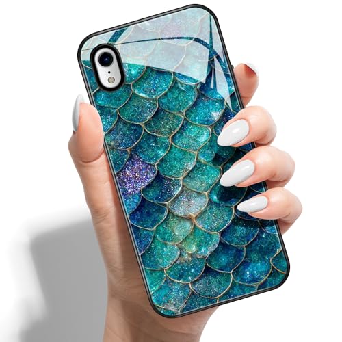 Handyhülle für iPhone X XS 5.8 HD Glas PC Hardcase Drucken Rückseite mit Silikon Hülle Schutzhülle Case Cover Muster Design für Mädchen Jungen - Fischschuppen-Marmor von Coeyes