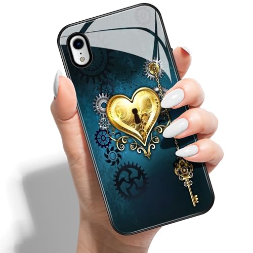 Handyhülle für iPhone X XS 5.8 HD Glas PC Hardcase Drucken Rückseite mit Silikon Hülle Schutzhülle Case Cover Muster Design für Mädchen Jungen - Goldene Herzen von Coeyes