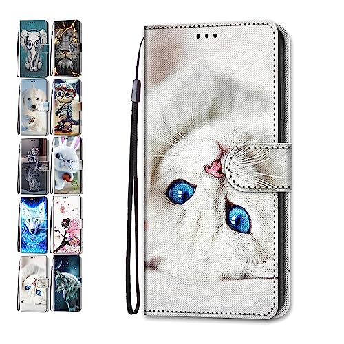 Hülle für Huawei Mate 20 Leder Tasche Flip Case Mädchen Jungs Muster Design Etui Schutzhülle Cover Handyhülle - Weißes Kätzchen von Coeyes