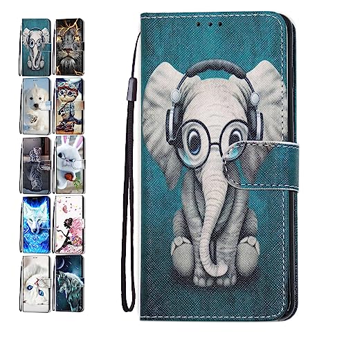 Hülle für Huawei P20 Leder Tasche Flip Case Mädchen Jungs Muster Design Etui Schutzhülle Cover Handyhülle - Elefant von Coeyes