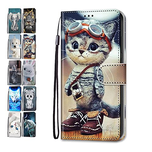 Hülle für Huawei P20 Lite, Leder Tasche Flip Case Mädchen Jungs Muster Design Etui Schutzhülle Cover Handyhülle für Huawei P20 Lite - Katze von Coeyes