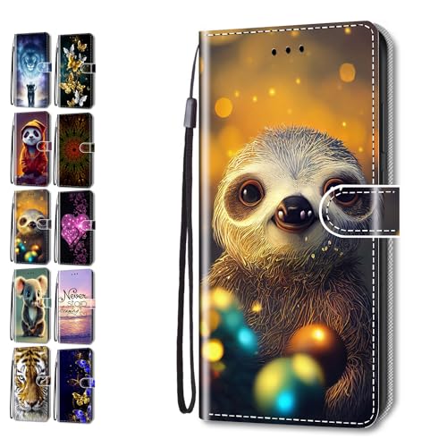 Hülle für Huawei P30 Lite Muster Pattern 3D Print Design Leder Tasche Flip Case Mädchen Jungs Cover Handyhülle - Faultier von Coeyes