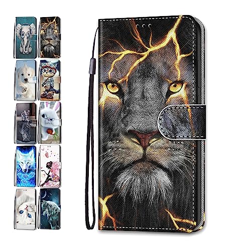 Hülle für Huawei Y6 2019 / Honor 8A Leder Tasche Flip Case Mädchen Jungs Muster Design Etui Schutzhülle Cover Handyhülle - Löwe von Coeyes