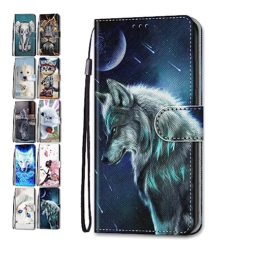 Hülle für Motorola Moto G31 / G41 Leder Tasche Flip Case Mädchen Jungs Muster Design Etui Schutzhülle Cover Handyhülle - Wolf von Coeyes